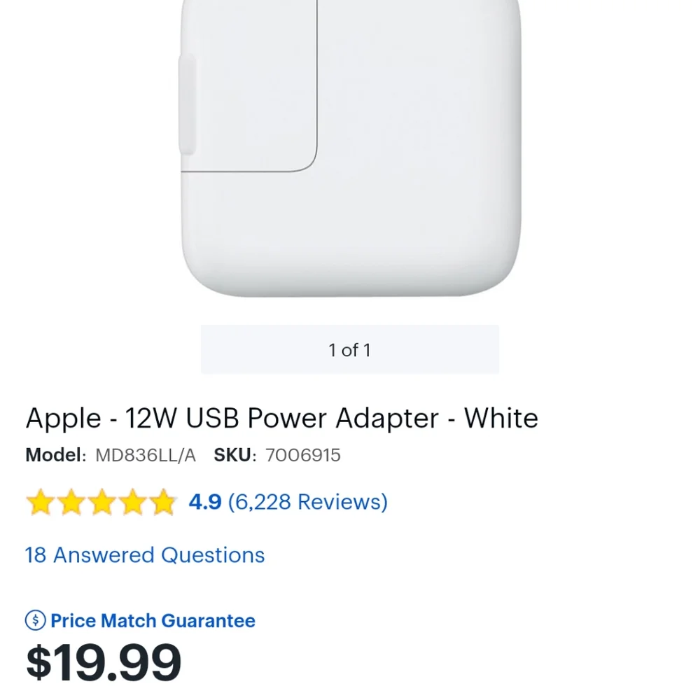 Original Apple USB Power Adapter 12w Block